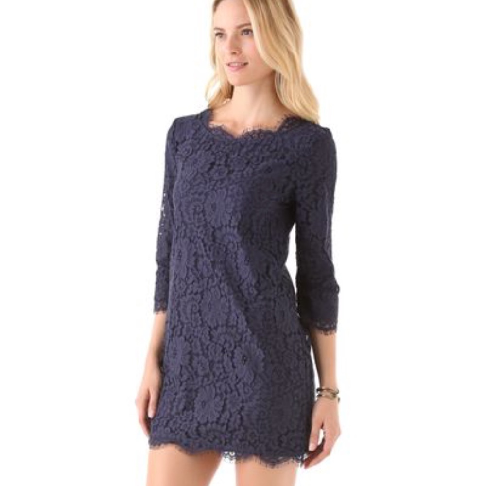 Joie Portia Navy Lace Overlay Dress